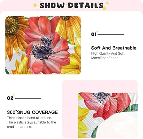 Alaza Sunflower Poppy Flowers kvetinové obliečky do postieľky montované plachty pre chlapcov, dievčatká, batoľa,