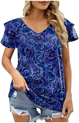 Letné tričká pre ženy Prehrabať topy s krátkym rukávom Trendy tričko s výstrihom do V Kravata farbivo s grafickou