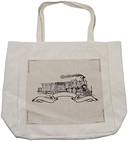 Vintage nákupná taška Ambesonne, Retro parná lokomotíva s nápisom na čiernobielom pozadí, ekologická opakovane