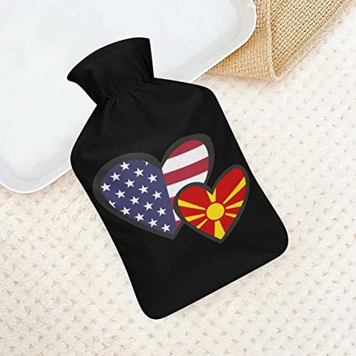 Do seba zapadajúce Srdcia Americká vlajka Macedónska klasická guma Hot Water Bottle Hot Water Bag for Hand Feet Neck Shoulder teplejšie