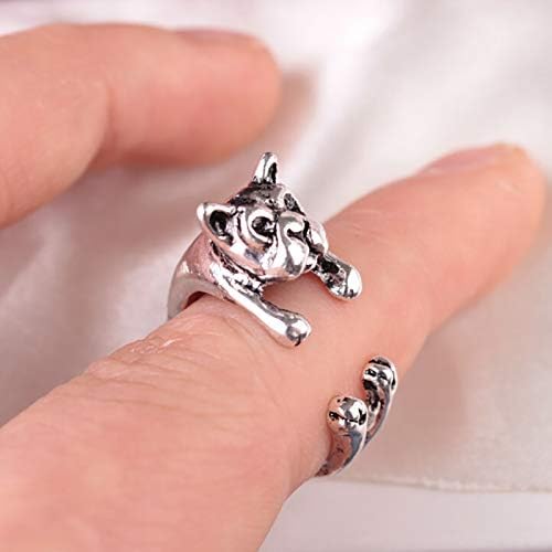 Tuu Animal Wrap Ring, pes mačka otvorený prsteň, Bulldog 3D nastaviteľný prsteň, zlato/ružové zlato / strieborný