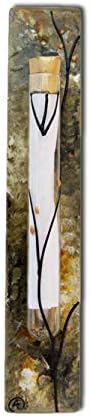 Piesok a voda výtvory ručne maľované mezuzah prípad s tlačeným zvitok 6,25 Amber Brown Clear