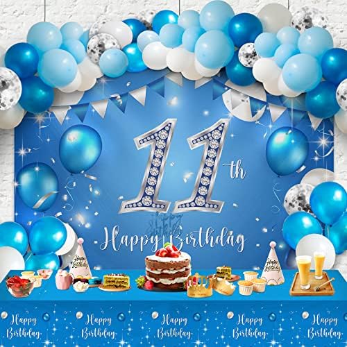 Všetko najlepšie k 11. narodeninám balóny Modrá súprava dekor-na zdravie 11 rokov Párty Téma Garland Banner pozadia