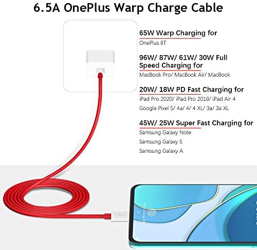 Nabíjací kábel Cooya USB C na USB C Warp Charge 65W so slúchadlami typu C pre OnePlus 10t 8T 9 Pro MacBook Air
