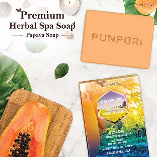 PUNPURI Papaya Milk Herbal Spa Bar mydlo, Hydratačné a chrániace pokožku pred akné a vyrážkami ,100g