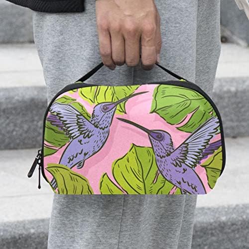 Green Monstera Leaves Purple Hummingbird Pink toaletná taška pre ženy, Vodeodolný Kožený Toaletný organizér,