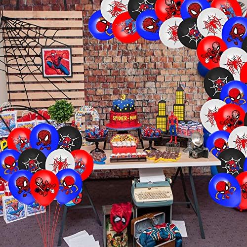 50ks narodeninových dekorácií Hero, Sada balónov na párty obsahuje modré, čierne, biele, červené vzorované latexové