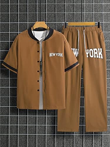 NIBHZ dvojdielne oblečenie pre mužov Men Letter Graphic Baseball golier košele & nohavice bez Tee