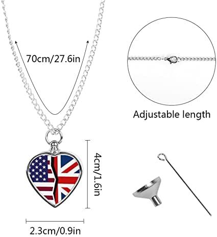 Americká a britská vlajka Pet URN náhrdelník kremácia srdce prívesok Pamätník pamiatka šperky pre psov mačky