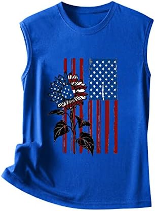Dámske 4. Júla Tielka USA hviezdy pruhované vlajky tričko bez rukávov Vintage Deň nezávislosti Tričká cvičenie