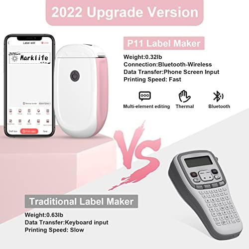 MARKLIFE P11 Label Maker Machine Mini prenosný bezdrôtový tepelný štítkovač, hromadný štítkovací stroj so 4 rolkami pásky pre domácu organizáciu, bez prihlásenia, viac šablón, kompatibilný s iPhone a Android,