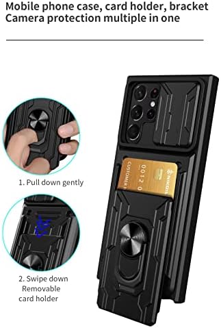 pre Samsung Galaxy S22 Ultra 5g prípad s odnímateľným stojanom & amp; držiak karty, Slide kryt fotoaparátu vstavaný