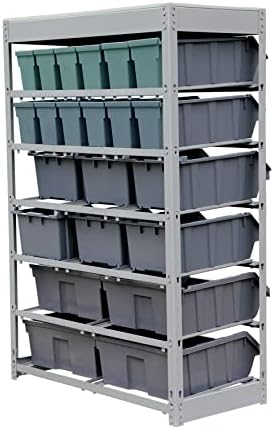 King ' s Rack Bin regálový Bezskrutkový oceľový úložný systém organizér w / 12 plastových košov v 4 úrovniach