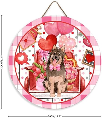 Valentín srdce znamenie Deerdog pes Drevo visiace znamenie rustikálne predné dvere znamenie 12 okrúhly kruh Pet