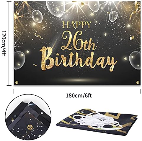 HAMIGAR 6x4ft Všetko najlepšie k 26. narodeninám pozlátené lesklé bannerové pozadie - 26 rokov narodeninové dekorácie