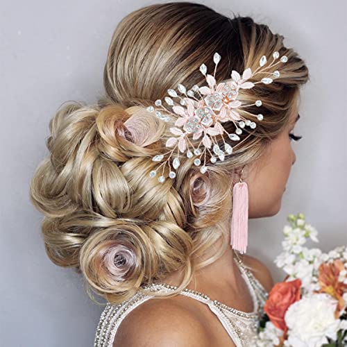 Svadobné vlasy Clip Leaf Drahokamu svadobné Headpieces svetlo ružové zlato vlasy sponkou kvetina svadobné vlasové doplnky pre nevesty a družičky