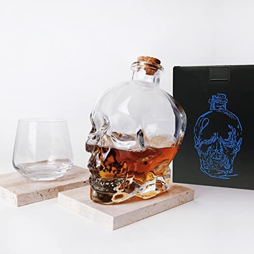 Skull Decanter bezolovnaté sklo s korkovou zátkou-karafa na whisky na likér, vodku, víno, Bourbon darčeky pre
