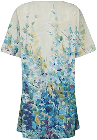 Ľanová košeľa pre ženy Dámske kvetinové vesty s krátkym rukávom pre ženy ležérne zakrytie Otvorené predné ľahké