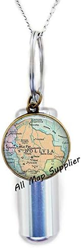 Allmapsupplier Móda kremácia urna náhrdelník, Bolívia mapa urna, Bolívia mapa kremácia urna náhrdelník, Bolívia
