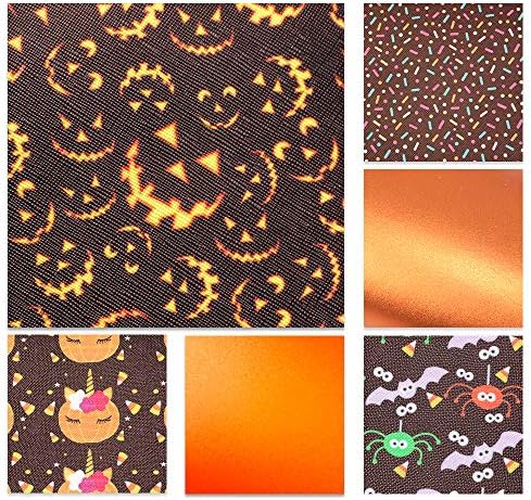 David Angie oranžová séria Faux Leather Sheet tekvica tlačená Syntetická koža Sheet Fabric 6 ks 7,9 x 13,4 pre