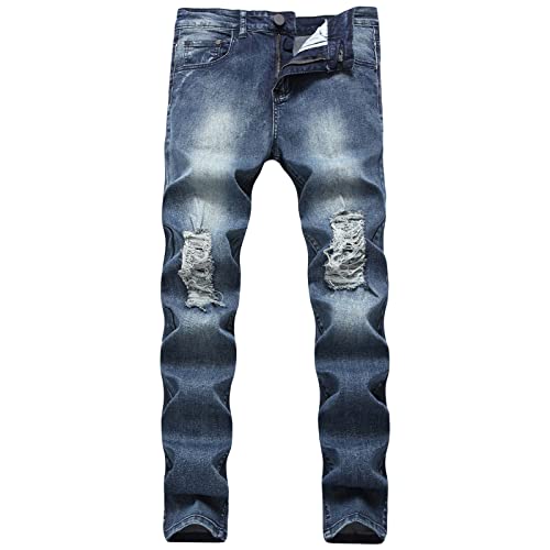 Pánske roztrhané štíhle zúžené nohavice džínsy kolená diery Hip Hop Denim ceruzka nohavice Skinny zničené Stretch
