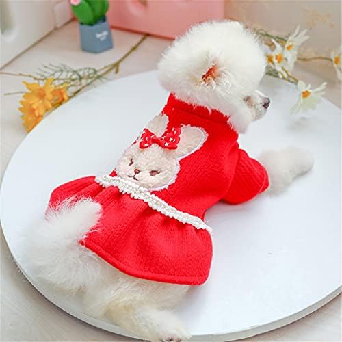 Wszjj zimné oblečenie pre domácich miláčikov šaty perleťovo biely králik červená sukňa princeznovské šaty teplé