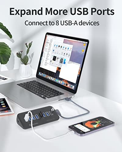 Phixero USB 3.0 Hub, 5Gbps USB Port Hub s 3.3 ft USB A C pravý uhol kábel, prenosný USB Splitter, USB Hub pre