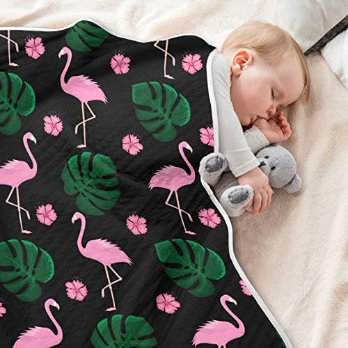 Zavinovacia deka Flamingos Tropical Leaves bavlnená deka pre dojčatá, Prebaľovacia deka, ľahká mäkká Zavinovacia