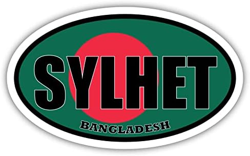 Sylhet Bangladéš vlajka oválny obtlačok Vinyl nárazník nálepka 3x5 palcov