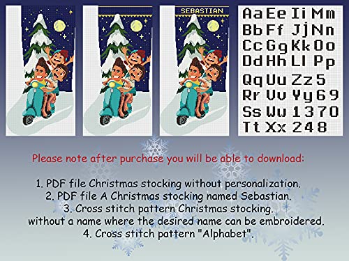 Cross Stitch vianočné pančuchy vzor PDF, Moderné personalizované, počítané ľahké Prázdninové Pančuchy Cross Stitch