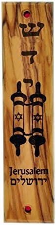 Trh Svätej zeme olivové drevo Židovská Mezuzah vyrytá a zdobená laserom