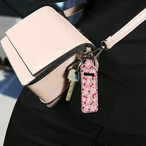 Coeqine Ženy Dievčatá chapstick držiak Keychain s Cherry vzor Balzam na pery rúž Keychain puzdro pre kabelku