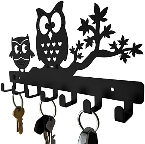 Kovový držiak na kľúče HeavenlyKraft Owl Duo, veľkosť 10,6 x 6,1 x 0,8 palca oceľový stojan na kľúče, kovová