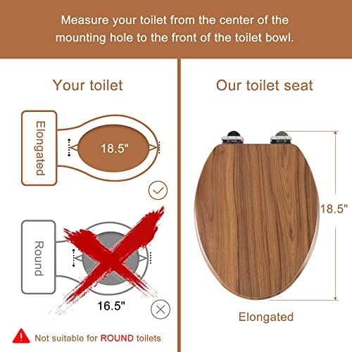 Podlhovasté toaletné sedadlo toaletné sedadlo z tvarovaného dreva s ticho zatvorenými a rýchloupínacími pántmi,