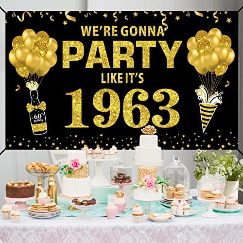 Veľké 60. Narodeniny Banner pozadia dekorácie pre mužov, čierne zlato budeme párty ako je to 1963 podpísať Happy 60 Birthday Poster Party Supplies, šesťdesiat narodeniny pozadia dekor pre vnútorné vonkajšie
